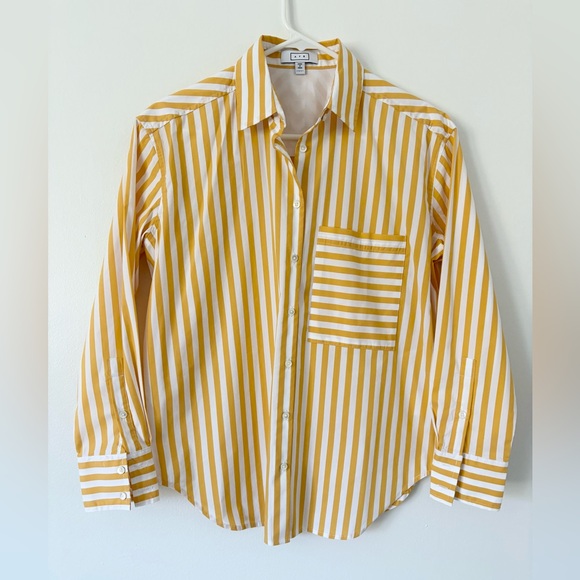 AYR Yellow White The Deep End Oversized Cotton Striped Button Down Shirt Size XS - Picture 9 of 13